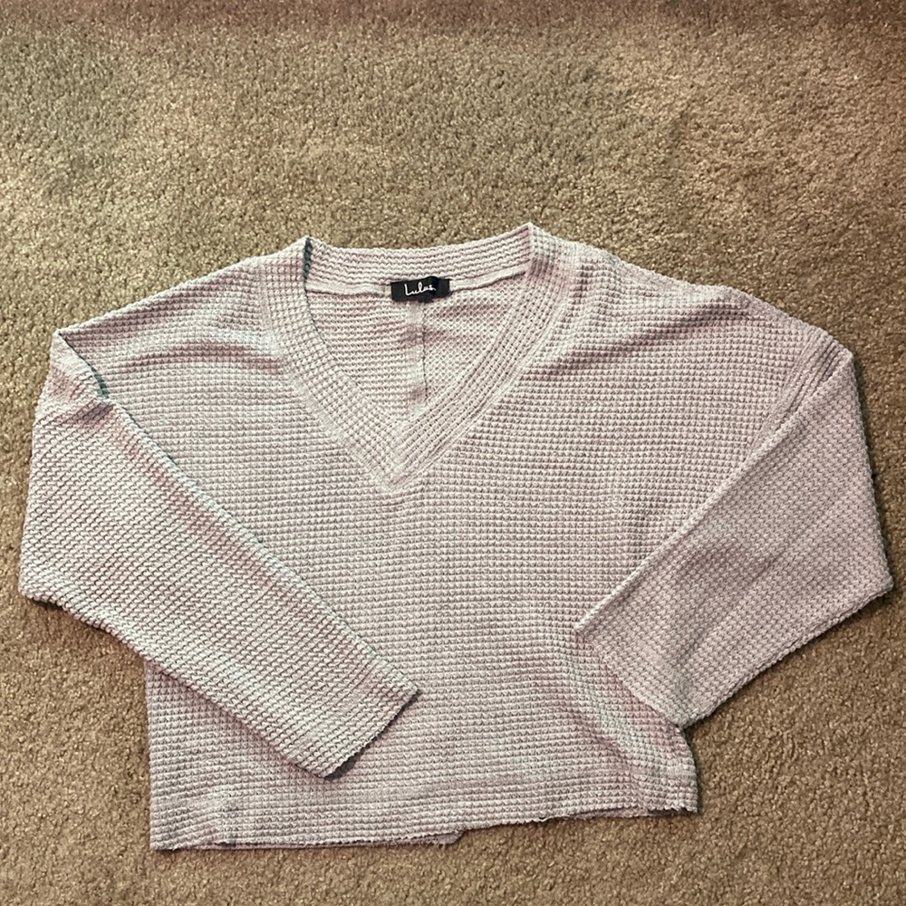 Lulus Lilac/Grey Waffle Knit V-Neck Sweater